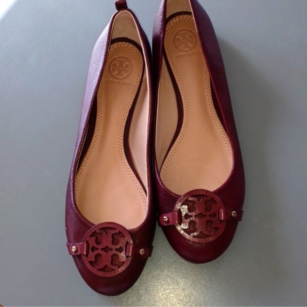 Tory Burch Deep Red Leather Flats